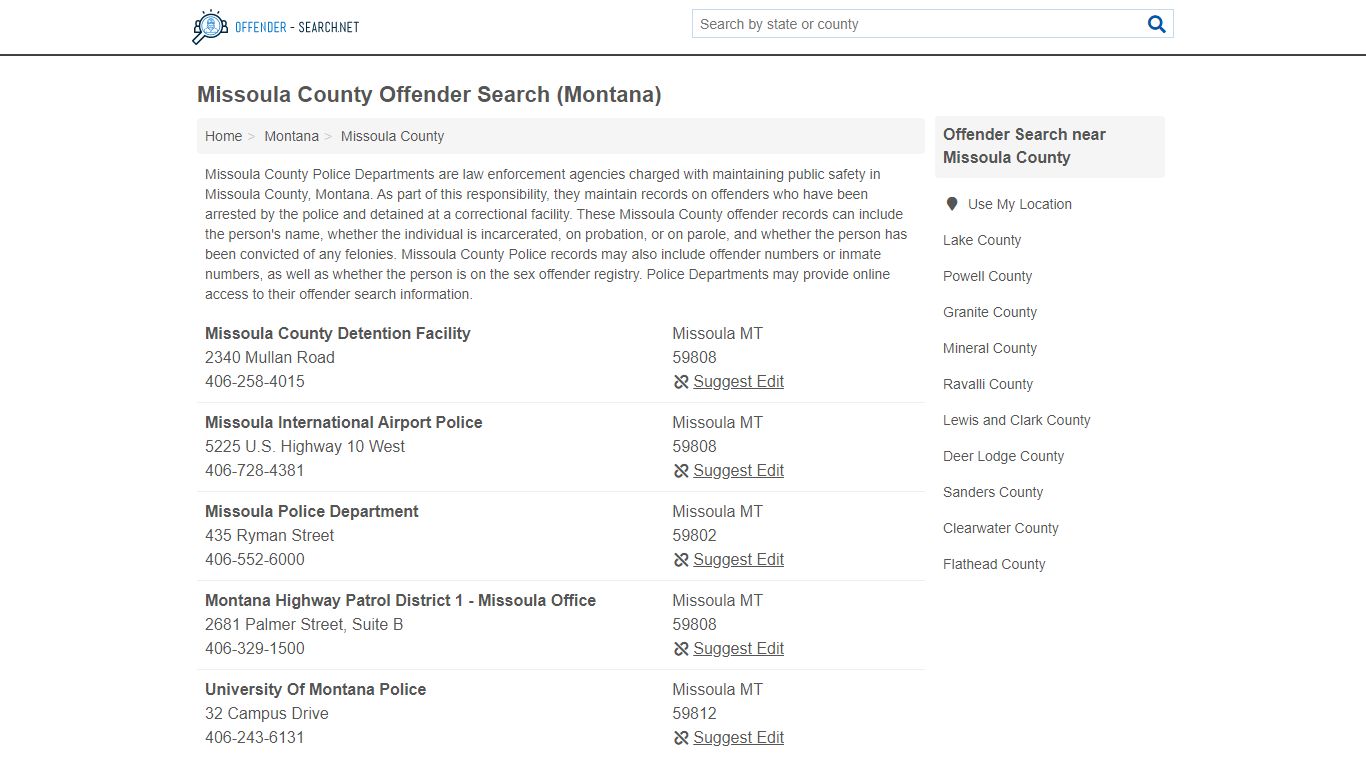 Missoula County Offender Search (Montana)